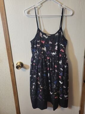 Girls Black Bunny Print Spaghetti-Strap Dress